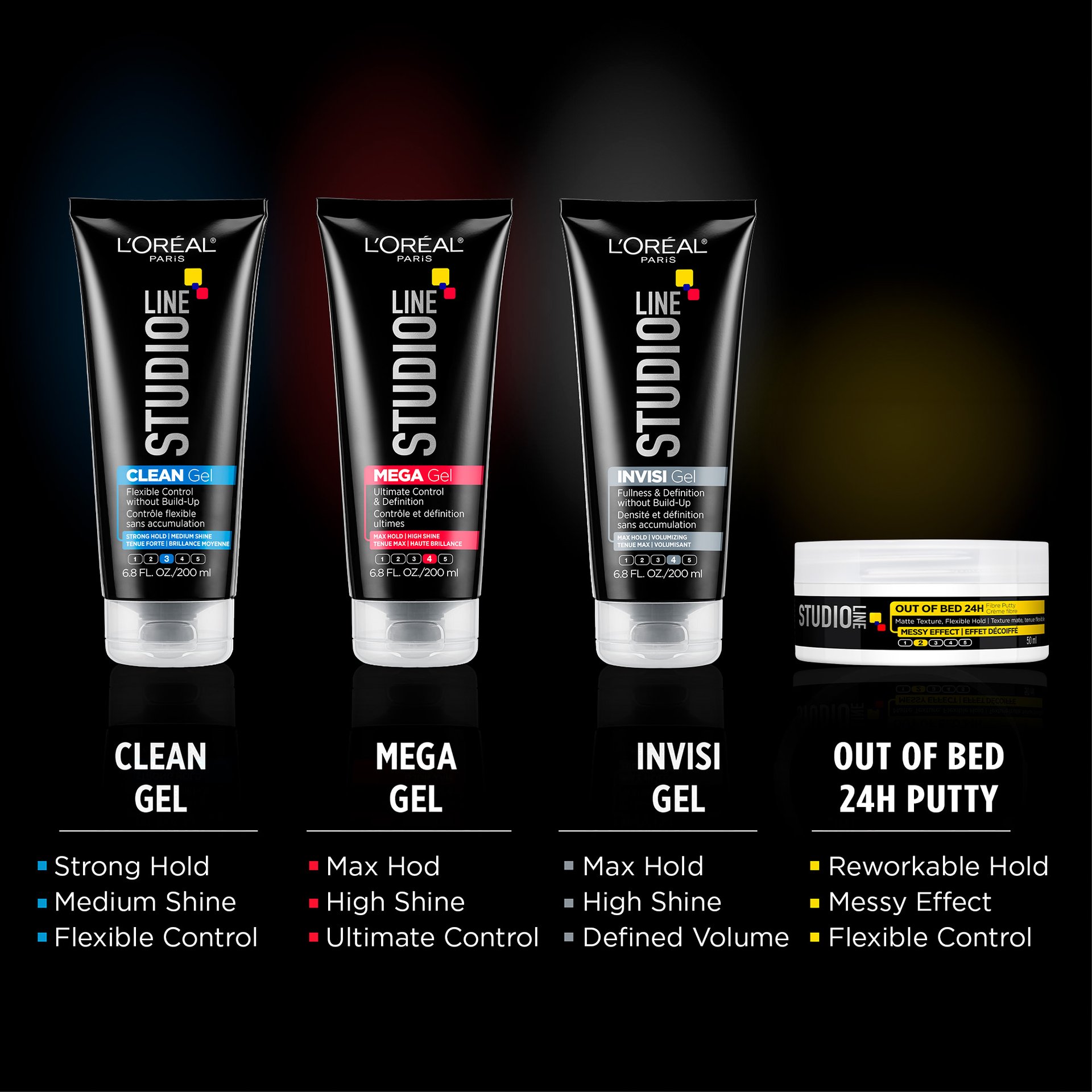 L'Oréal Paris Studio Line INVISI Hair Gel, Super Strong Hold, complete range highlights